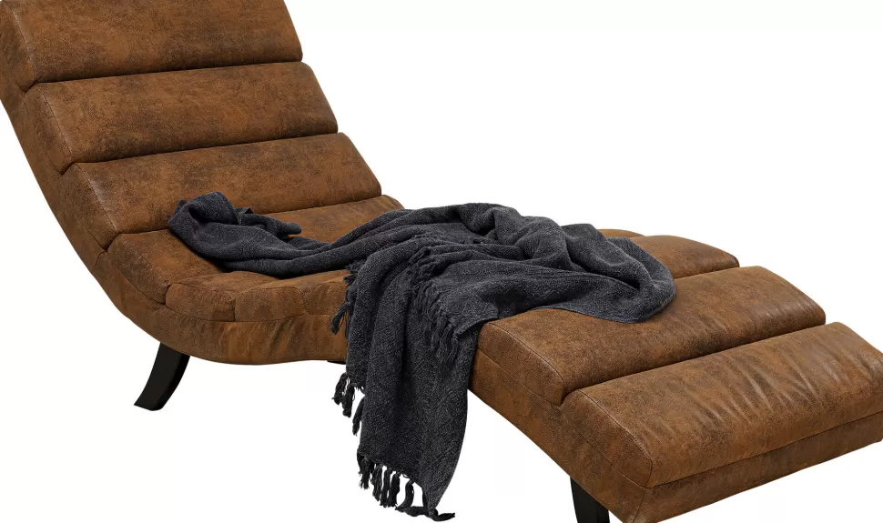 Szezlongi-KARE Design Szezlong Tapicerowany Brązowy Vintage Nogi Bukowe Czarne 190 Cm