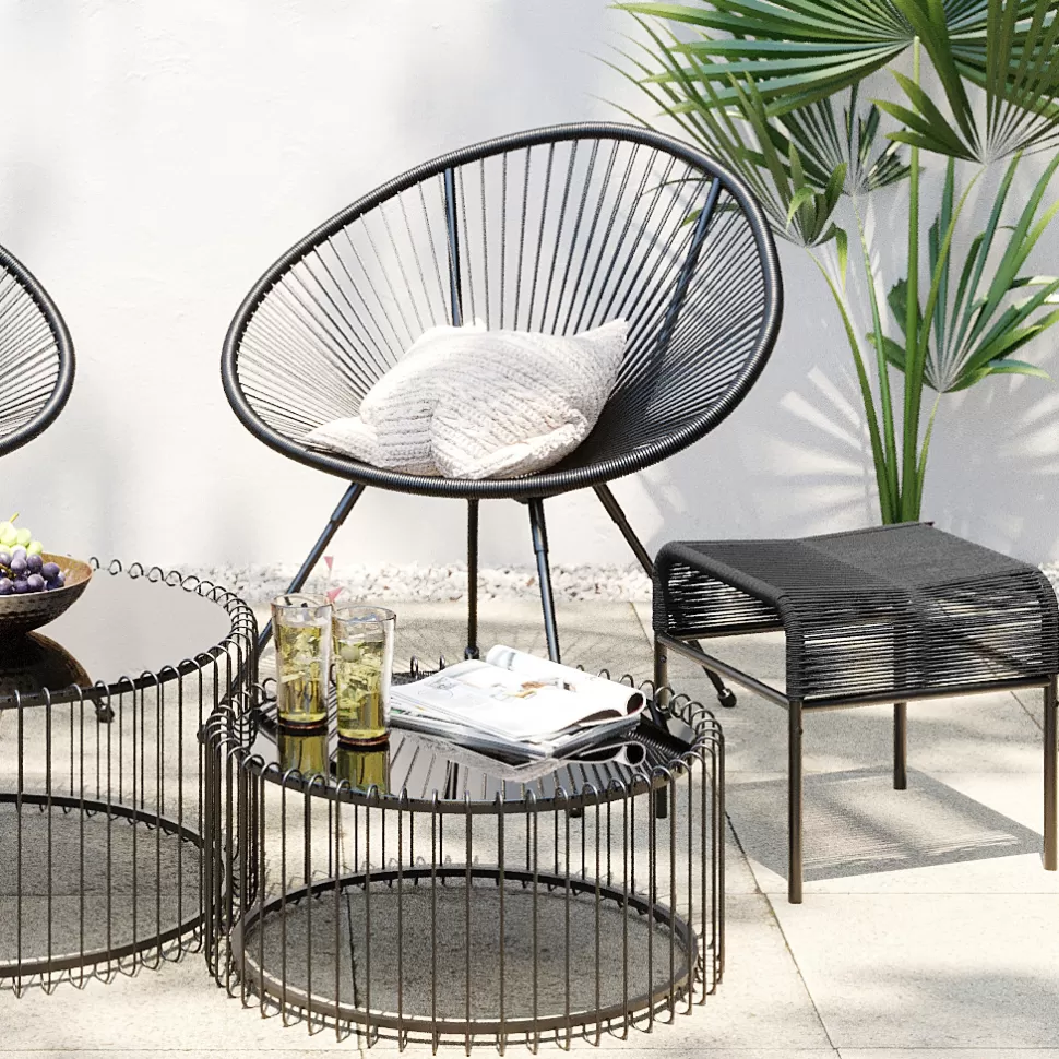 Taborety-KARE Design Taboret - Podnóżek Ogrodowy Acapulco 40x40 Cm Czarny