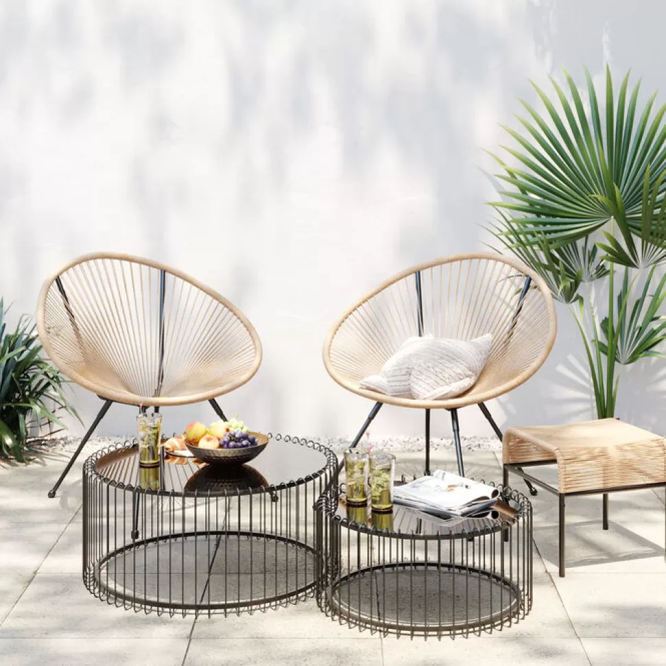 Taborety-KARE Design Taboret - Podnóżek Ogrodowy Acapulco 40x40 Cm Naturalny - Nogi Czarne