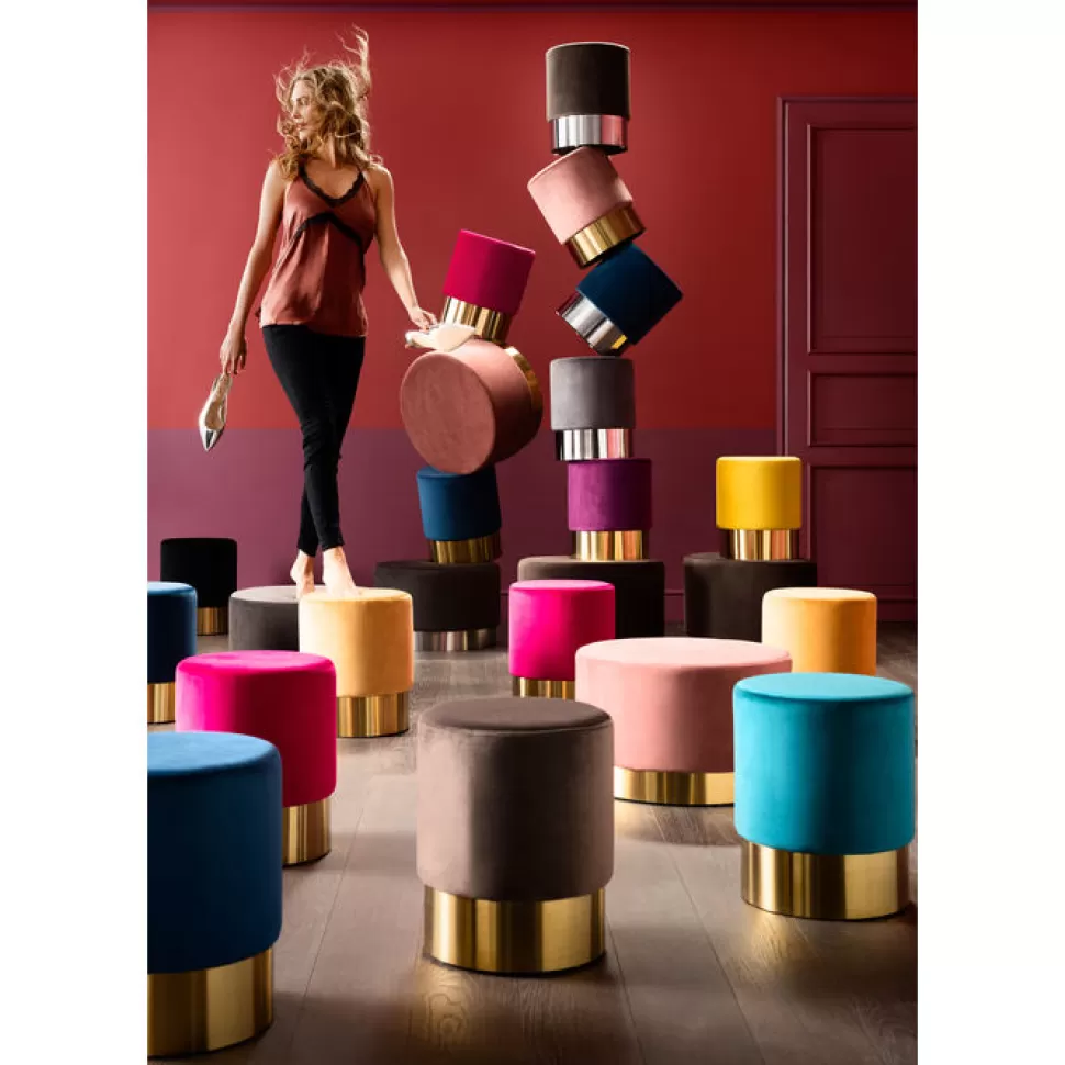 Taborety-KARE Design Taboret Cherry Ø35 Cm Czarny Podstawa Złota