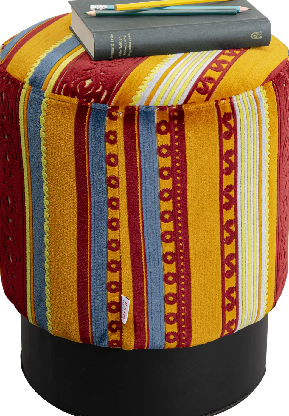 Taborety-KARE Design Taboret Okrągły Kolorowy Z Czarną Podstawą Ø36 Cm