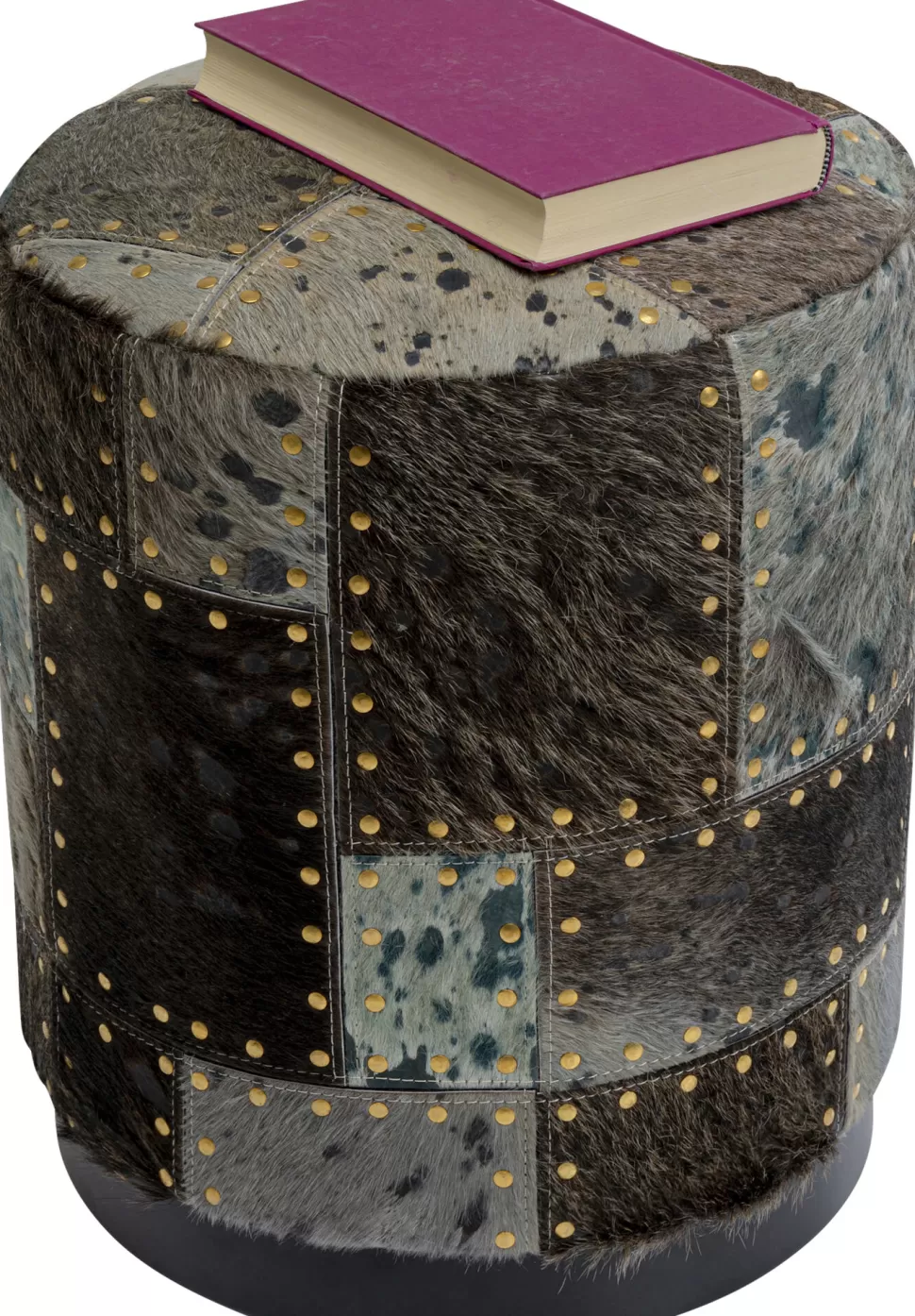 Taborety-KARE Design Taboret Okrągły Szaro-brązowy Skóra Naturalna Ø35x42 Cm