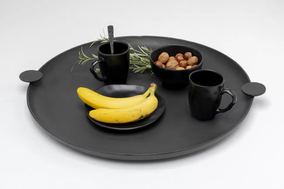 Zastawa Stołowa-KARE Design Taca Aluminiowa Ciemnoszara Loft Ø59 Cm