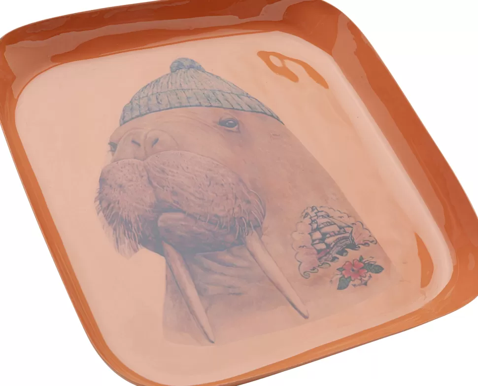 Zastawa Stołowa-KARE Design Taca Brązowa Ze Stali Motyw Zwierzęcy Mors 21x21 Cm
