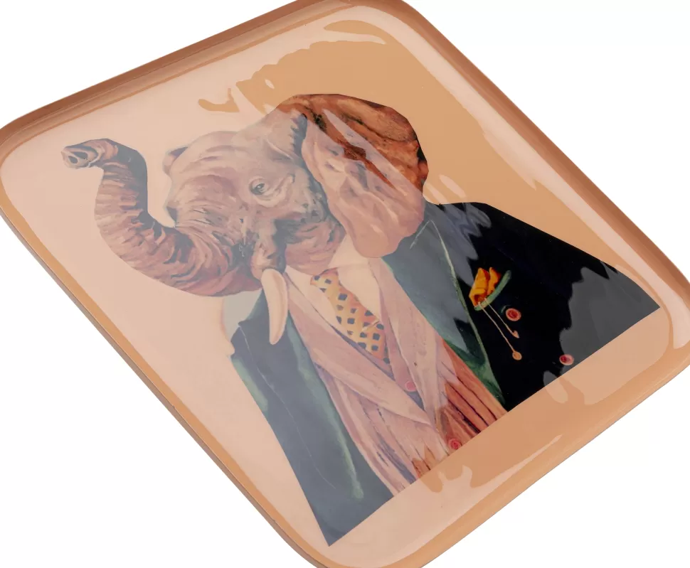 Zastawa Stołowa-KARE Design Taca Brązowa Ze Stali Motyw Zwierzęcy Słoń 27x27 Cm