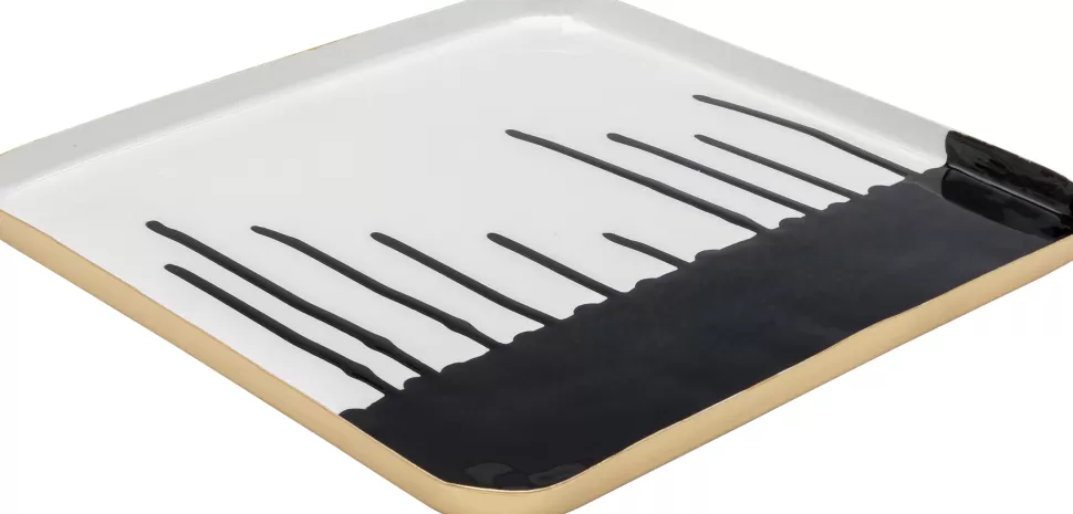 Zastawa Stołowa-KARE Design Taca Czarno-biała Stal Emaliowana 33x33 Cm