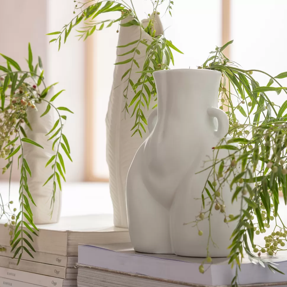 Wazony-KARE Design Wazon Biały Z Motywem Ludzkiego Ciała Ceramiczny 16x22 Cm