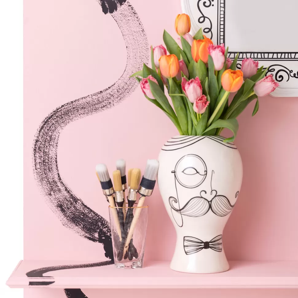 Wazony-KARE Design Wazon Ceramiczny Biały Motyw Mężczyzny Ø19x30 Cm