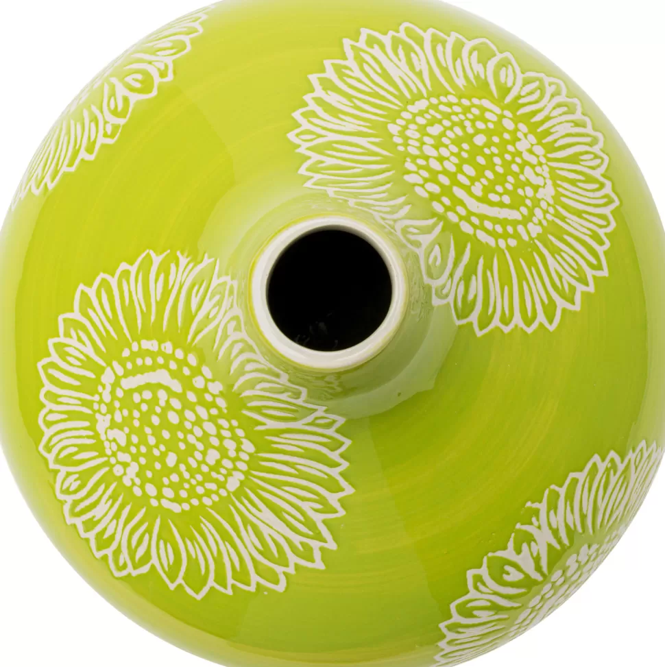 Wazony-KARE Design Wazon Porcelanowy Zielony Motyw Kwiatowy Ø25x21 Cm