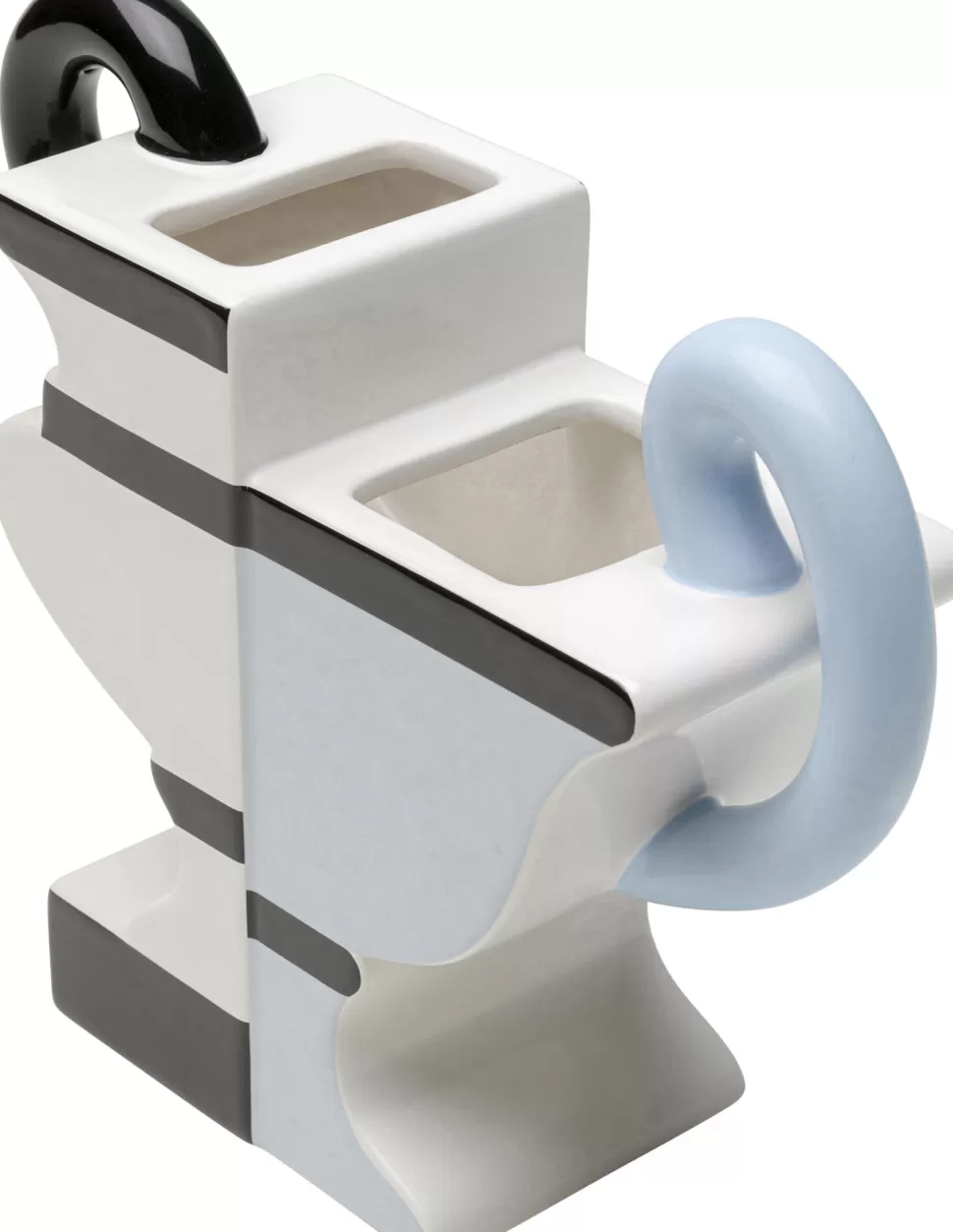 Wazony-KARE Design Wazon Z Uchwytami Ceramiczny Biało-niebieski 19x22 Cm Paski Czarne