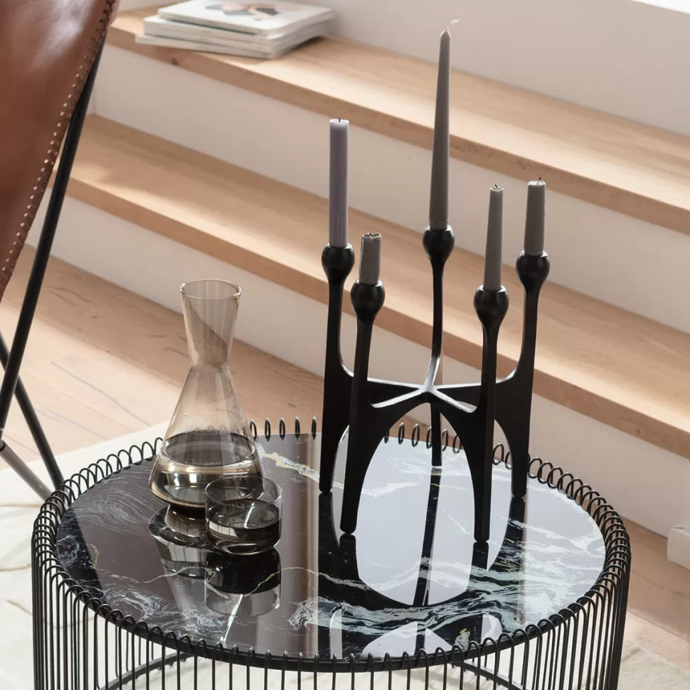 Świeczniki-KARE Design Świecznik Na 5 świec Loft Czarny Aluminium 26x31 Cm