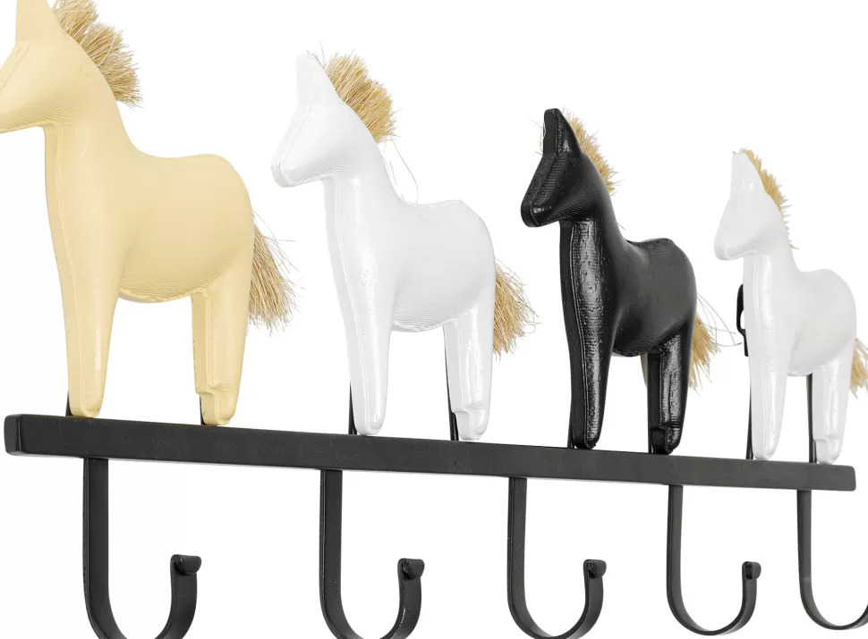 Wieszaki Ścienne-KARE Design Wieszak ścienny Czarna Stal Motyw Zwierzęcy Konie 63x22 Cm