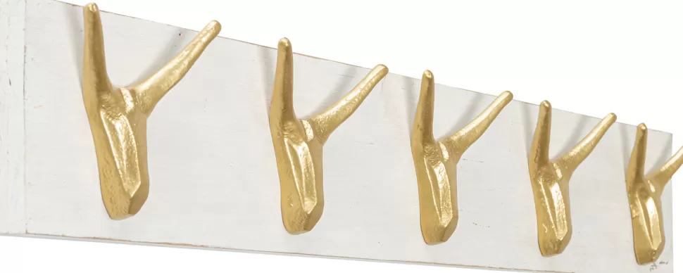 Wieszaki Ścienne-KARE Design Wieszak ścienny Drewno Jodłowe Białe Postarzane I Złota Stal 75 Cm