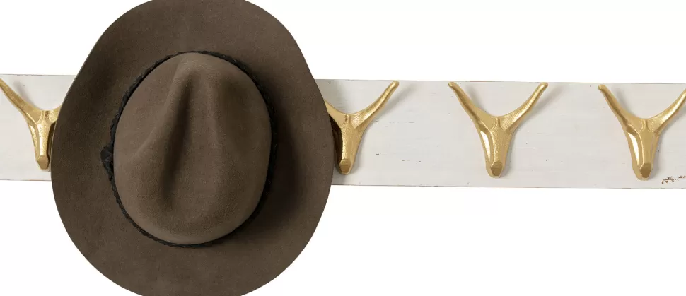 Wieszaki Ścienne-KARE Design Wieszak ścienny Drewno Jodłowe Białe Postarzane I Złota Stal 75 Cm