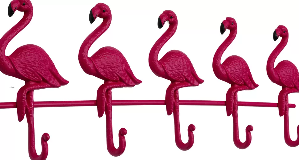 Wieszaki Ścienne-KARE Design Wieszak ścienny Stalowy Z 5 Haczykami Różowy Flamingi 68 Cm