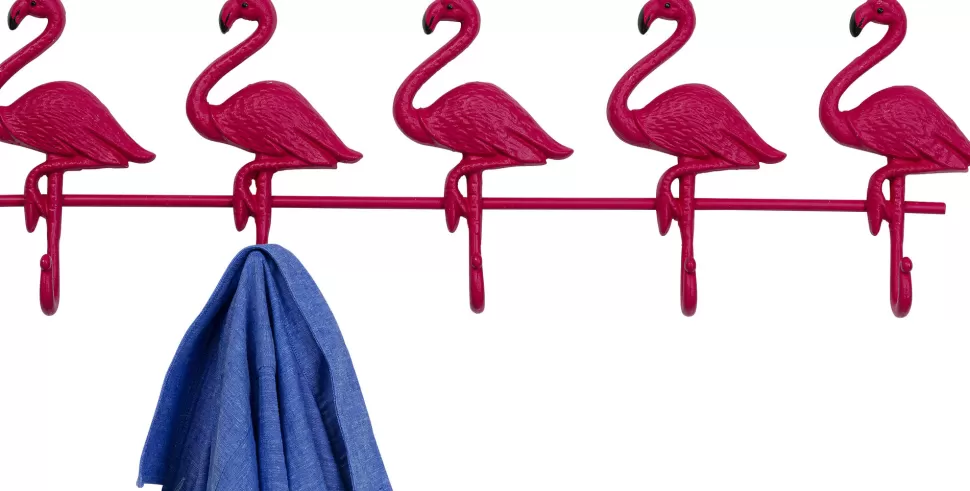 Wieszaki Ścienne-KARE Design Wieszak ścienny Stalowy Z 5 Haczykami Różowy Flamingi 68 Cm