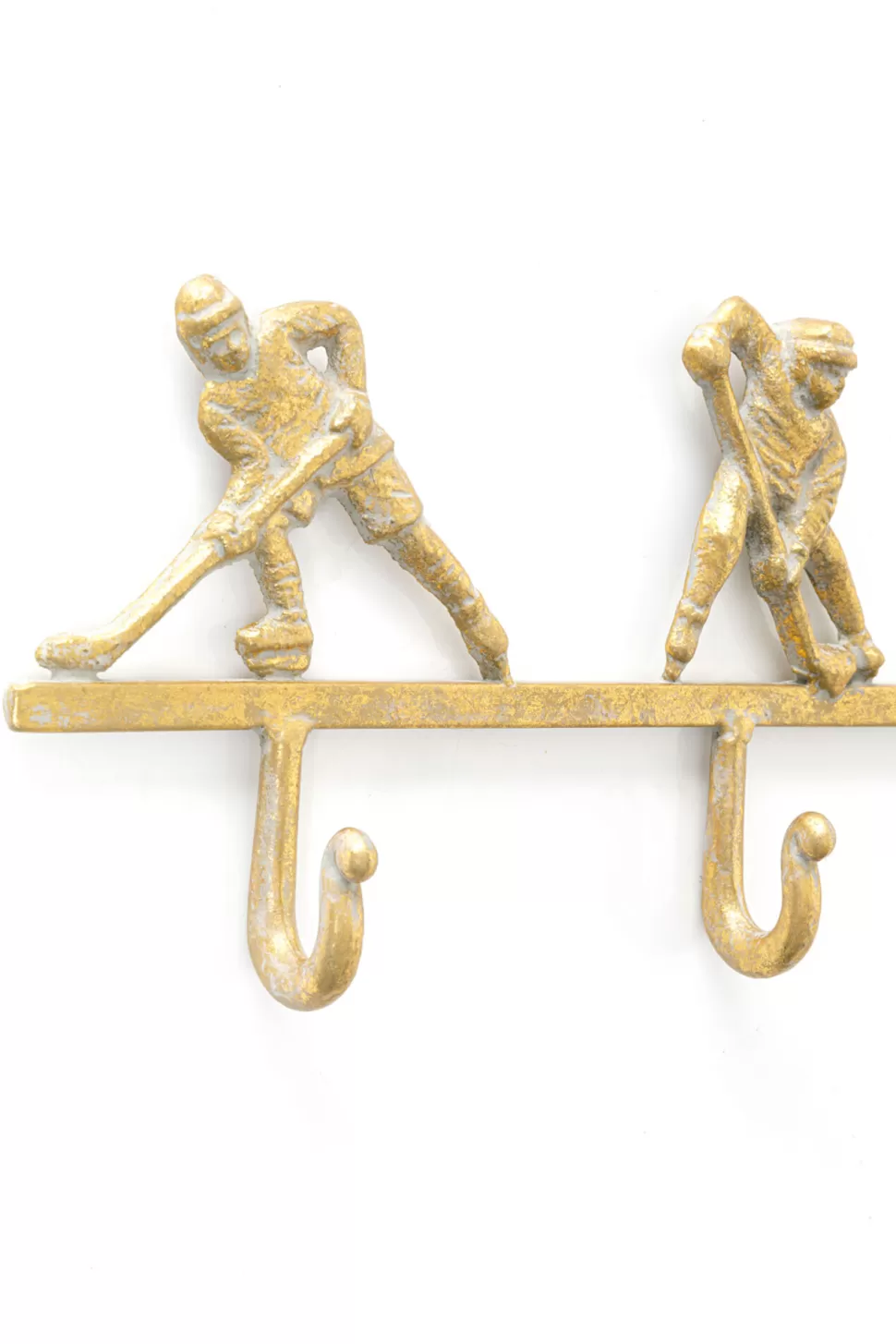Wieszaki Ścienne-KARE Design Wieszak ścienny Stalowy Złoty Motyw Sportowy Hokej 48x16 Cm