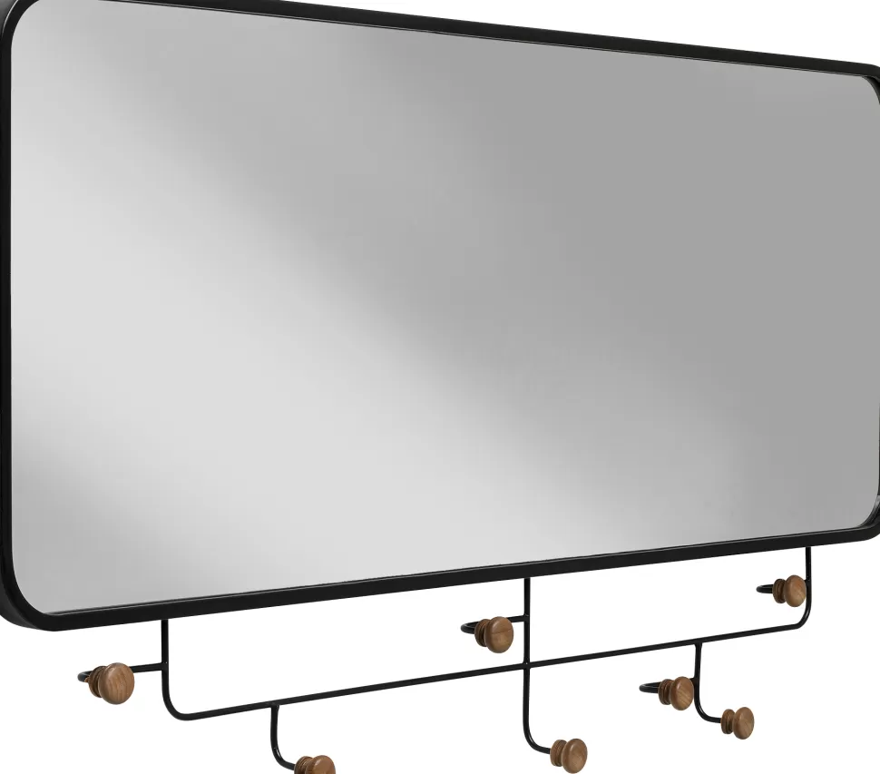 Wieszaki Ścienne-KARE Design Wieszak ścienny Z Lustrem Czarny Haczyki Drewniane 100x54 Cm