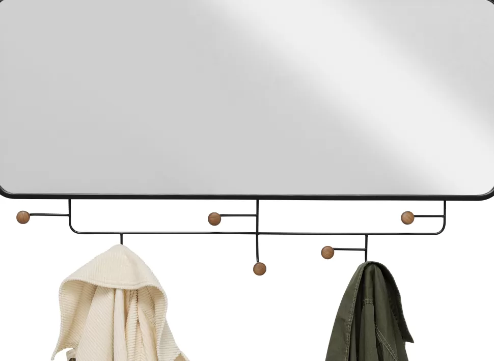 Wieszaki Ścienne-KARE Design Wieszak ścienny Z Lustrem Czarny Haczyki Drewniane 100x54 Cm