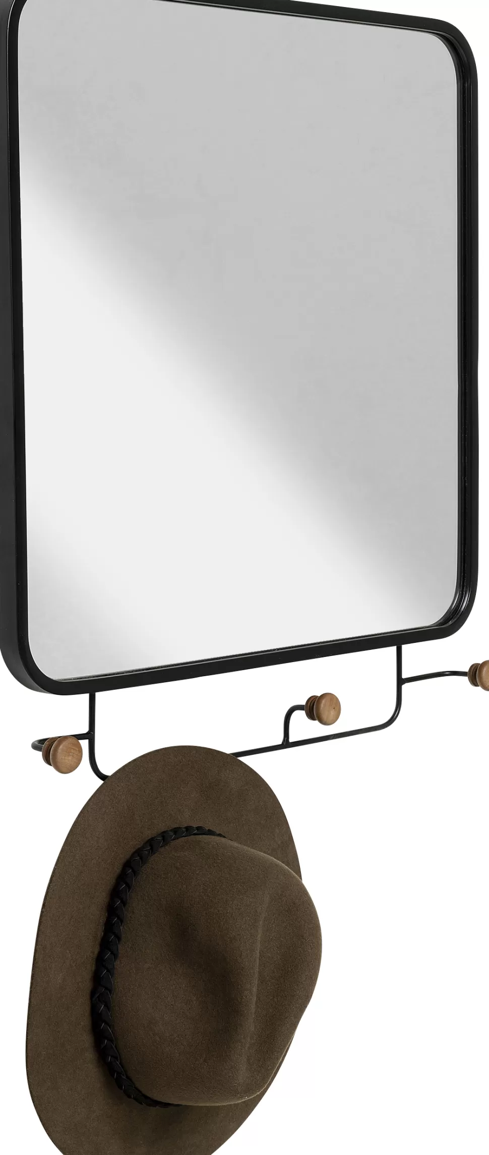 Wieszaki Ścienne-KARE Design Wieszak ścienny Z Lustrem Czarny Haczyki Drewniane 50x65 Cm