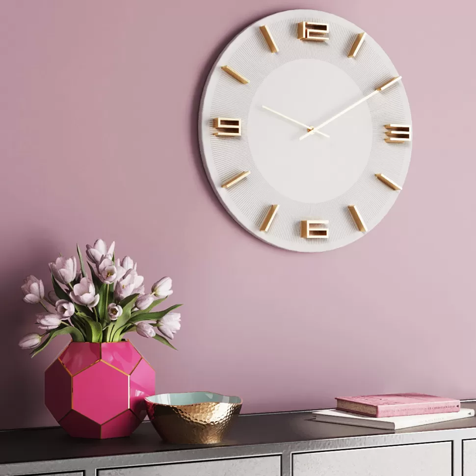 Zegary-KARE Design Zegar ścienny Leonardo Ø49 Cm Biało-złoty