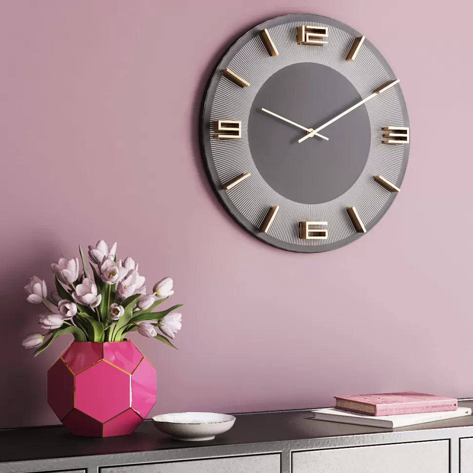 Zegary-KARE Design Zegar ścienny Leonardo Ø49 Cm Szaro-złoty