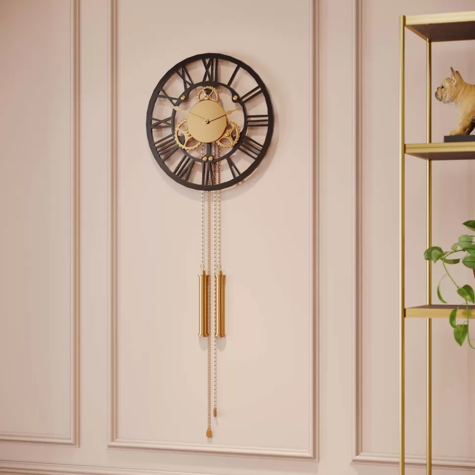 Zegary-KARE Design Zegar Clockwork 46x126 Cm Czarno-złoty