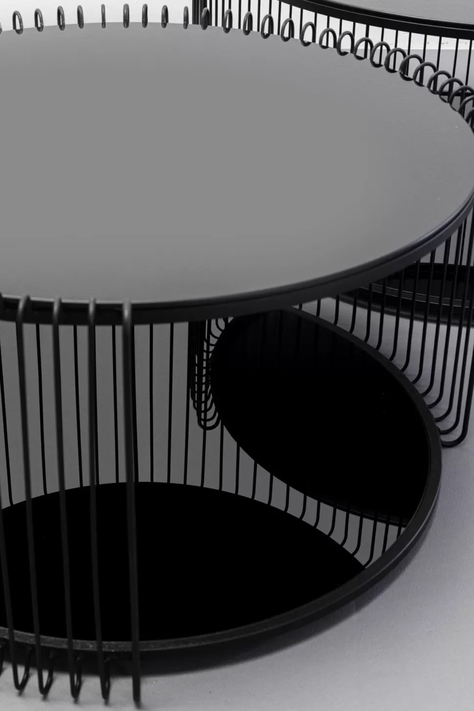 Stoliki Kawowe-KARE Design Zestaw 2 Stolików Kawowych Czarnych Blaty I Półki Szklane Rama Stalowa