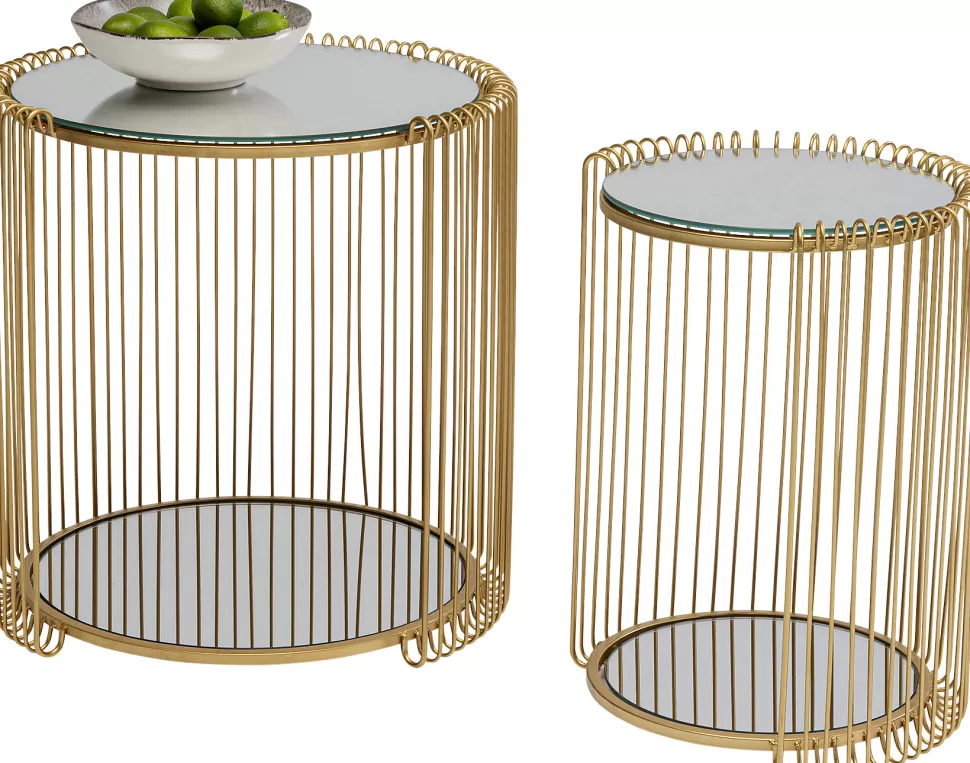 Stoliki Kawowe-KARE Design Zestaw 2 Stolików Pomocniczych Z Półkami Złote Z Lustrzanymi Blatami