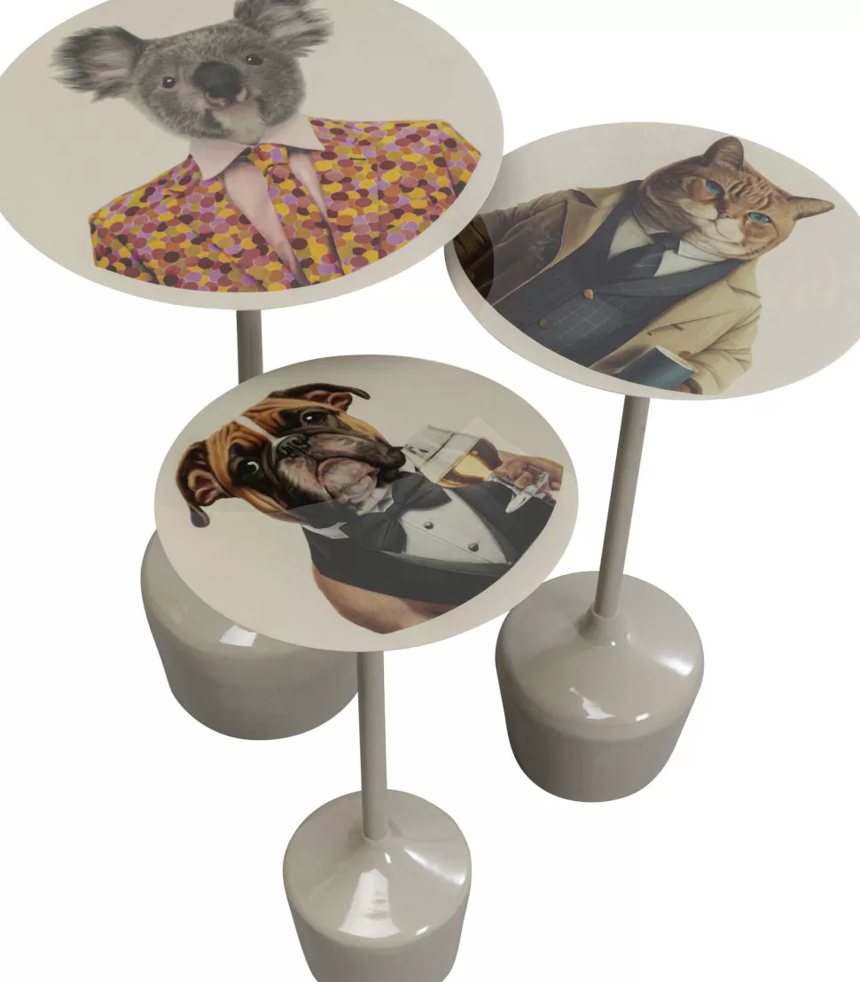 Stoliki Kawowe-KARE Design Zestaw 3 Stolików Pomocniczych Blaty Motyw Zwierzęcy
