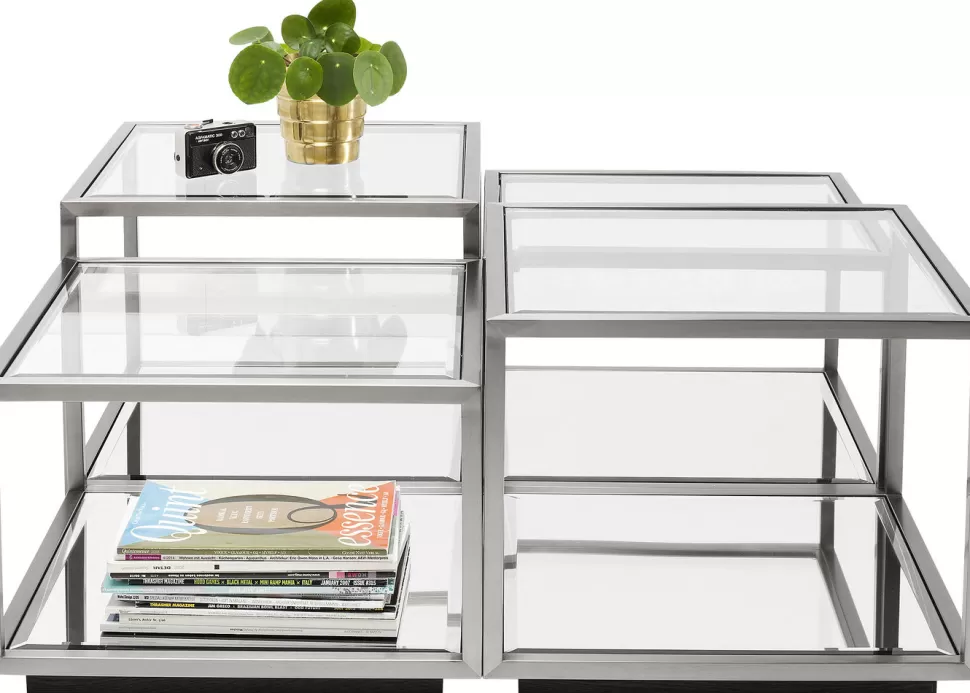 Stoliki Kawowe-KARE Design Zestaw Czterech Stolików Kawowych Luigi Srebrne - Blaty Szklane