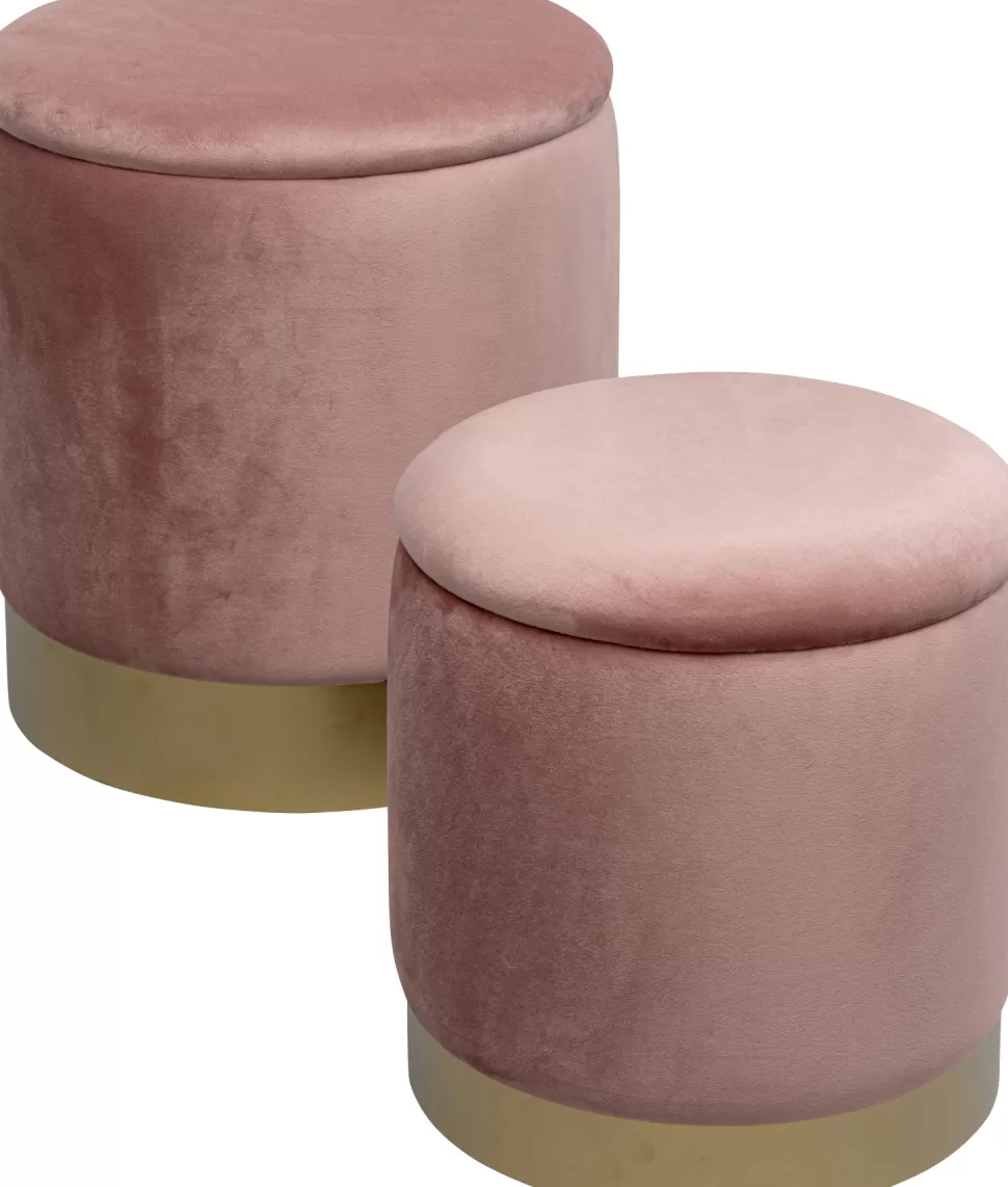 Pufy-KARE Design Zestaw Dwóch Puf Tapicerowanych Ze Schowkiem Różowe Podstawy Złote