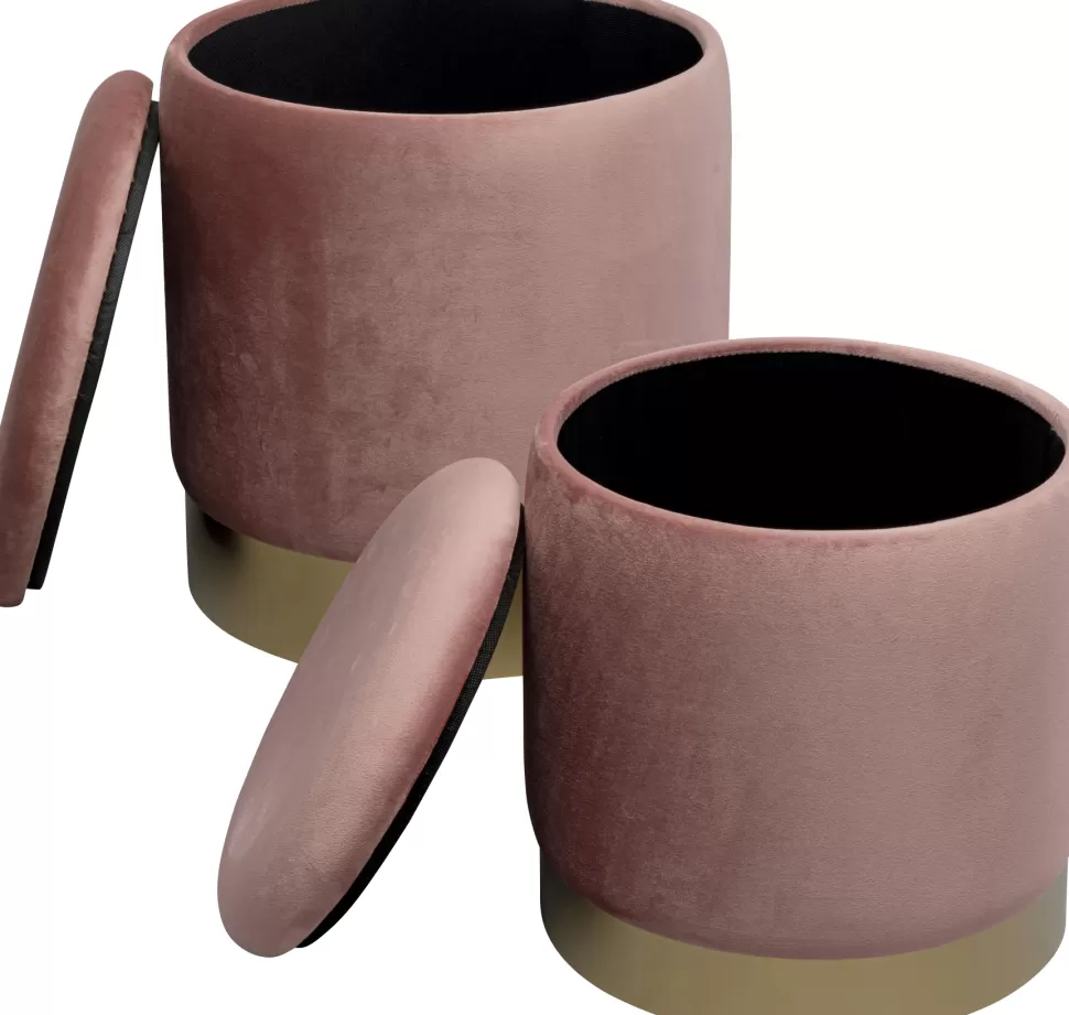 Pufy-KARE Design Zestaw Dwóch Puf Tapicerowanych Ze Schowkiem Różowe Podstawy Złote