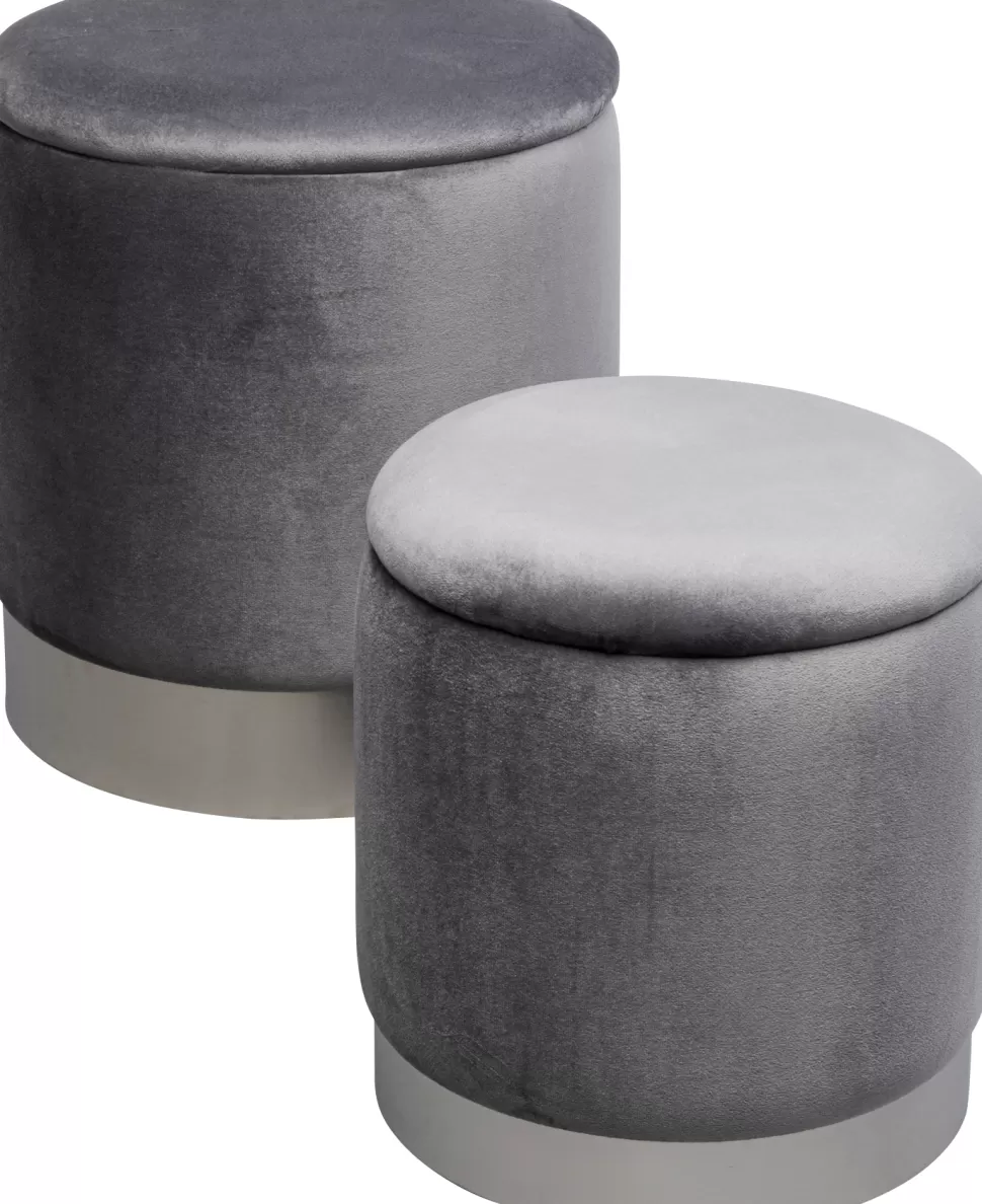 Pufy-KARE Design Zestaw Dwóch Puf Tapicerowanych Ze Schowkiem Szare Podstawy Srebrne