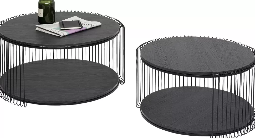 Stoliki Kawowe-KARE Design Zestaw Dwóch Stolików Blaty MDF Rama Stalowa - Kolor Czarny