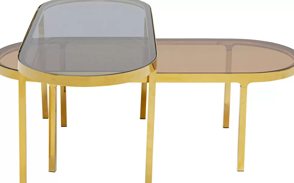 Stoliki Kawowe-KARE Design Zestaw Dwóch Stolików Blaty Szklane Brązowy I Przdymiony Nogi Złote