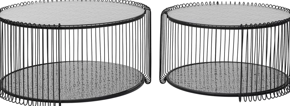 Stoliki Kawowe-KARE Design Zestaw Dwóch Stolików Blaty Szklane Rama Stalowa - Kolor Czarny