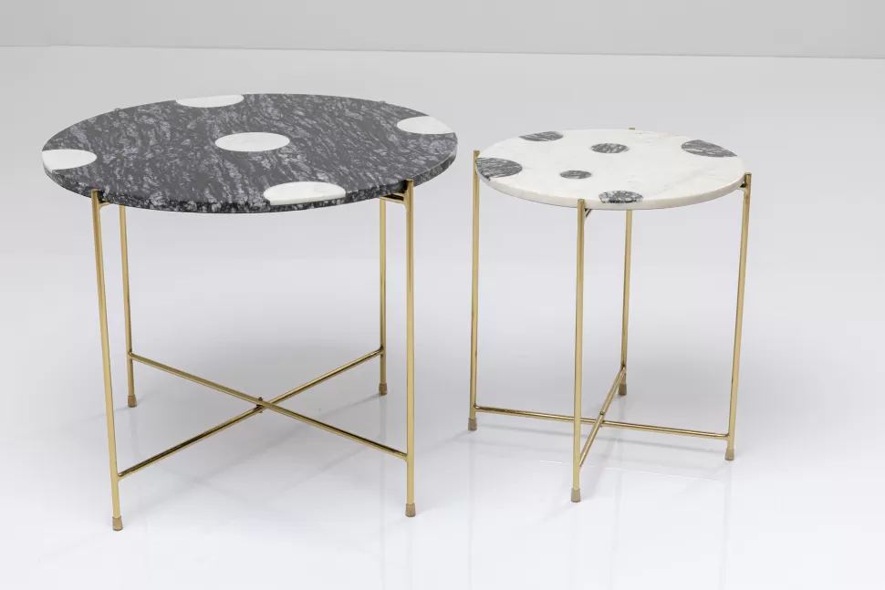 Stoliki Kawowe-KARE Design Zestaw Dwóch Stolików Do Salonu Czarno-białe Nogi Złote