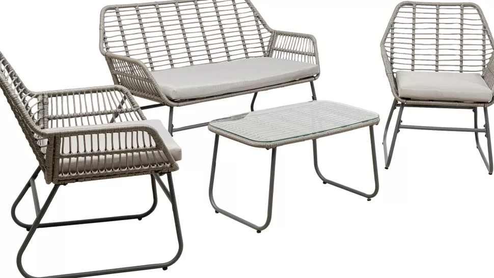 Sofy-KARE Design Zestaw Ogrodowy 4-elementowy Sofa, 2 Fotele I Stolik Kawowy